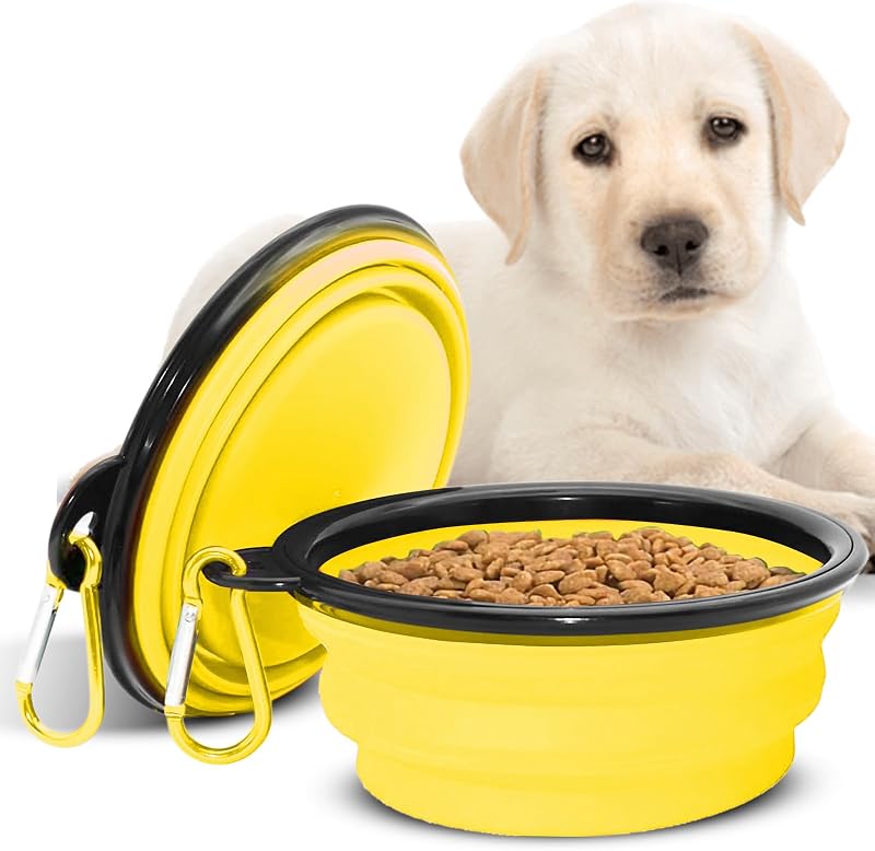 Tigela Dobrável para Cães Chef Kitty em Plástico BPA Free, Amarela