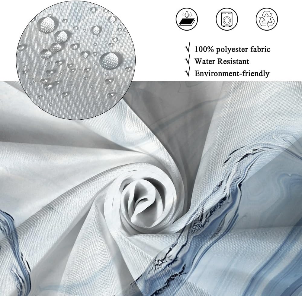 No Hooks Shower Curtain and Liner Set Blue Marble Shower Curtain for Bathroom Decor Modern Minimalist Marble Bath Curtains Double Layers Machine Washable Waterproof Fabric with Sheer Window 71x74 Inch