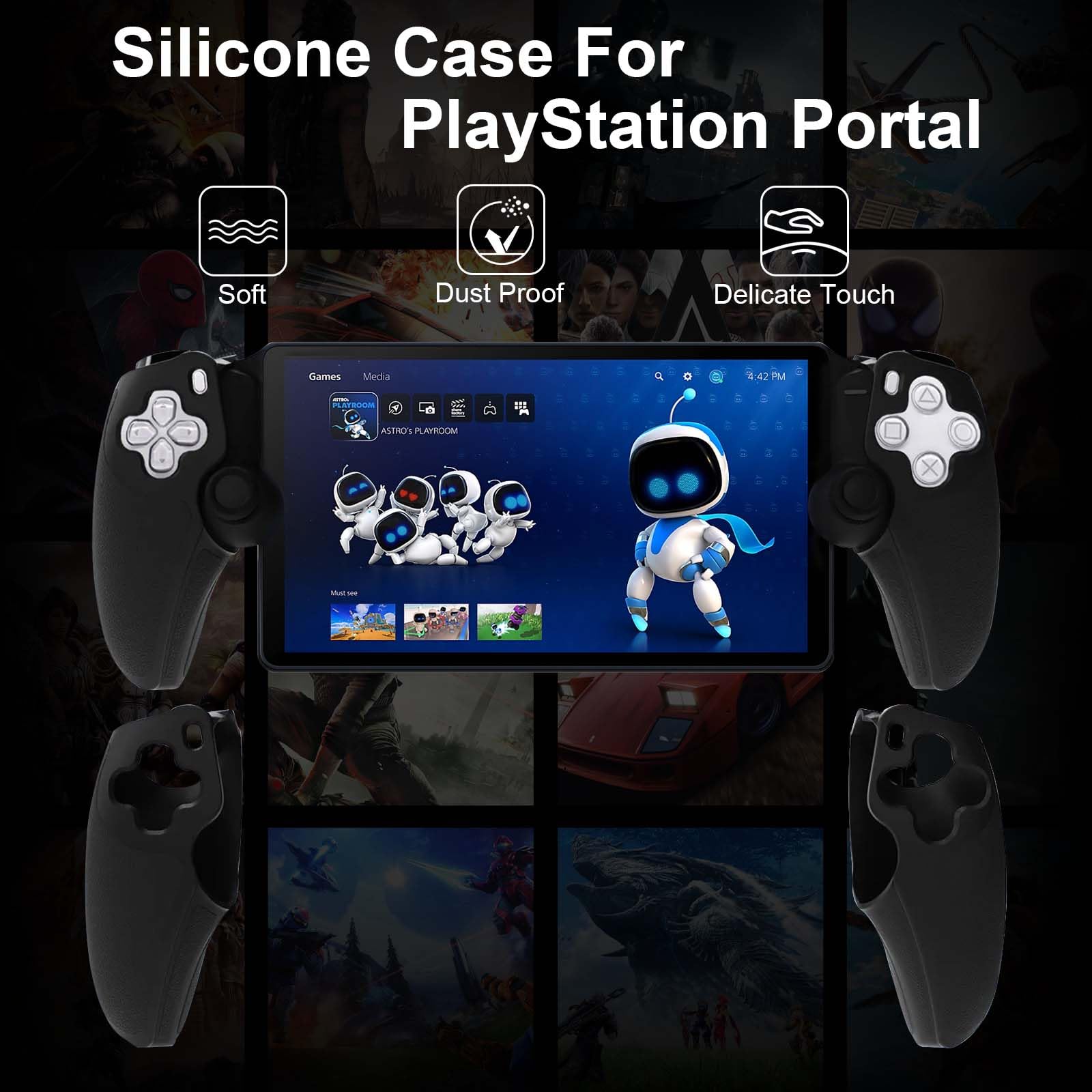 QULLOO Funda Compatible con Sony PS5 PlayStation Portal, Anti-Deslizante Anti-arañazos Carcasa de Silicona Protección Case Cover - Negro
