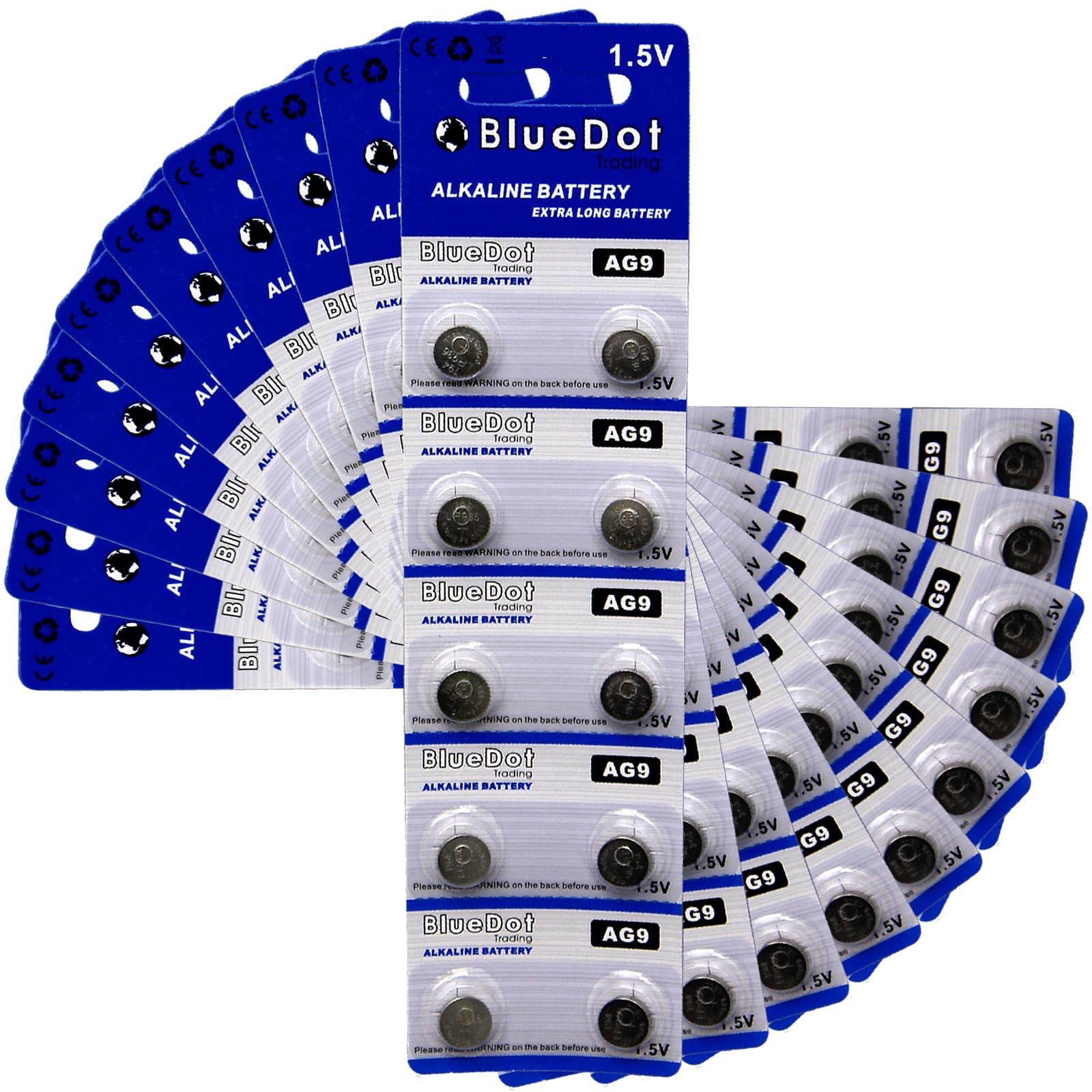 BlueDot Trading Batterie alcaline a bottone AG9, SR45, SG9, LR45, ideali per apparecchi acustici, orologi, calcolatrici, termometri e altro ancora, quantità 20 pezzi
