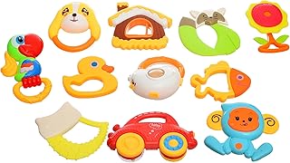 مجموعة خشخيشات أطفال بلاستيكية إبداعية بأشكال متعددة تساعد الأطفال على تطوير الإحساس مع إضافة المزيد من التسلية للأطفال، مجموعة من 11 قطع - متعددة الألوان