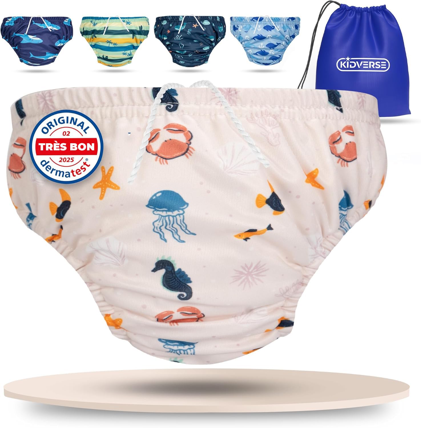 KIDVERSE Schwimmwindel Baby Badehose ab 1 bis 2 Jahre - Hautfreundliche Schwimmwindeln wiederverwendbar & saugstark - Badewindel Baby Schwimmhose inklusive Tragetasche