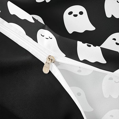 Miniatura 6 de Bonito juego de ropa de cama blanco y negro tamaño King, funda de edredón con temática de Halloween para adolescentes y adultos, bonita funda de