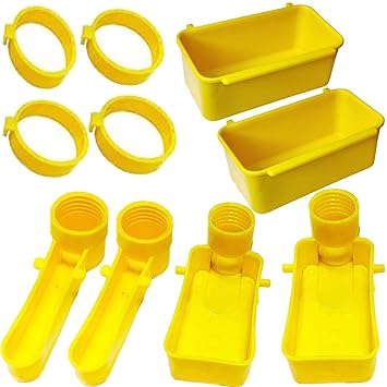 MARVIA Bird Food Feeder Cup Automatic Food Dispenser and Automatic Water Feeder Cups for Any Bottle with Holder Ring Pack of 6 (500ML Cup 2, Feeder 2, Drinker 2, Ring 4)