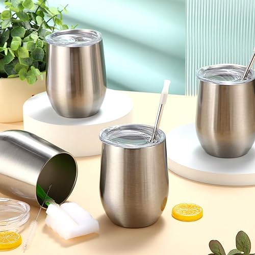 Miniatura 10 de 30 vasos de vino de acero inoxidable de 12 onzas a granel de doble pared aislada al vacío con tapas y pajitas tazas de viaje tazas de café para boda