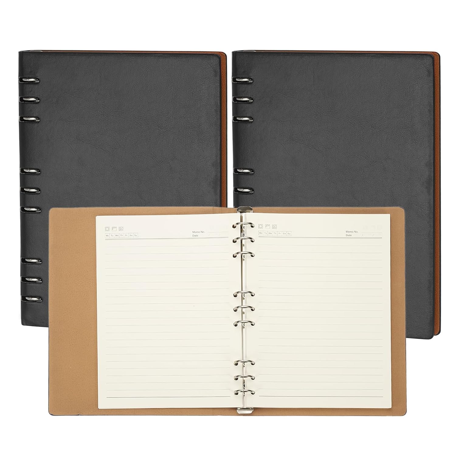 PATIKIL B5 Refillable Leather Notebook, 2Pcs 9 Ring Hardcover Binder Notebook 96 Sheets for Business Office Study Writing Journal Personal Planner, Black