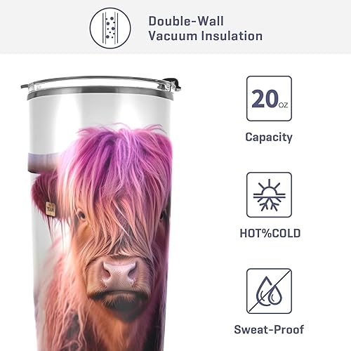 Vista 4 de xigua Highland Cow - Vaso de café para cabello teñido colorido de 20 onzas, botella de agua, taza de viaje con 2 popotes (abatible), vasos aislados
