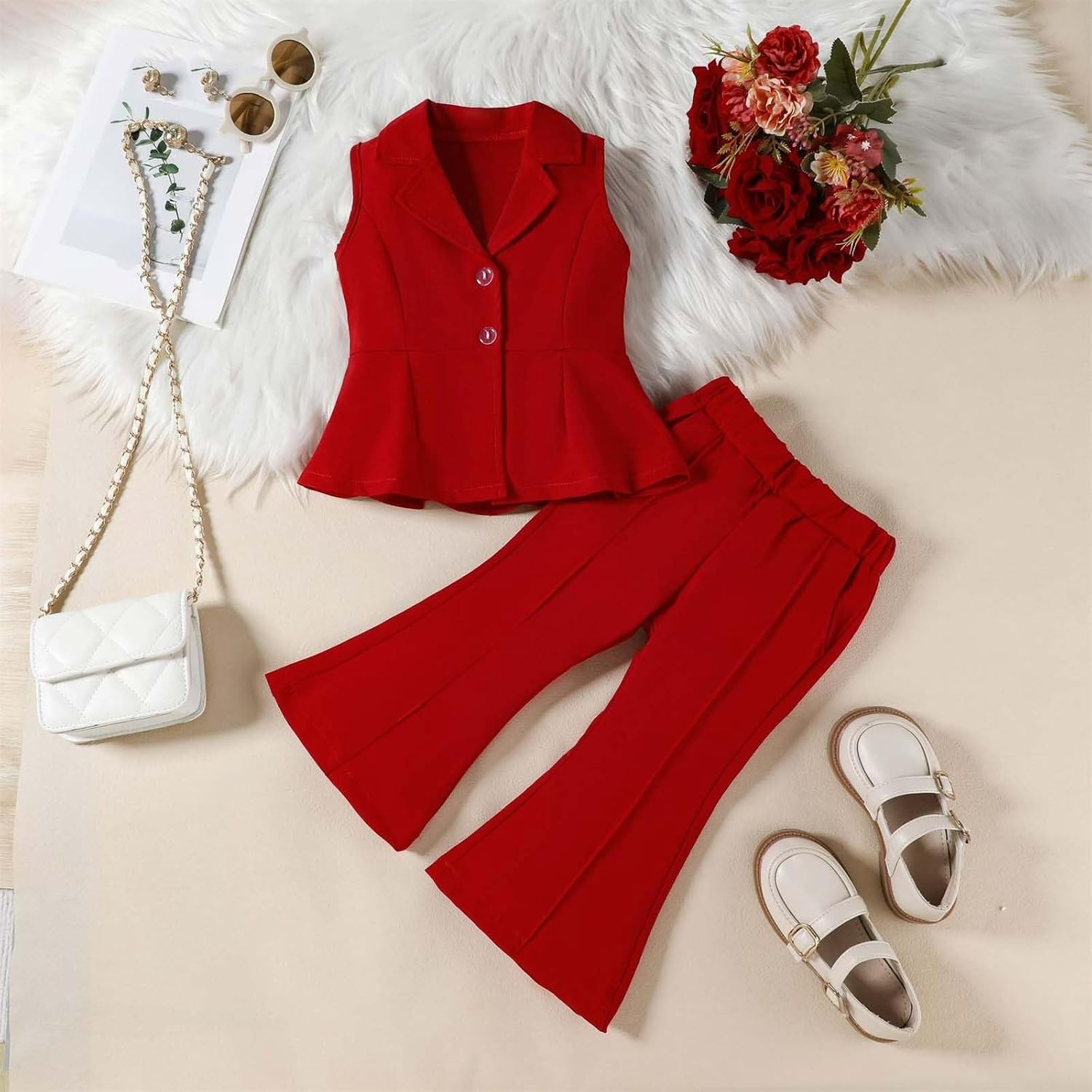 Girls Summer Clothing Outfits Lapel Button Down Blazer Vest and Cute Long Pants 2 Piece Set Fashion Casual Kids Set