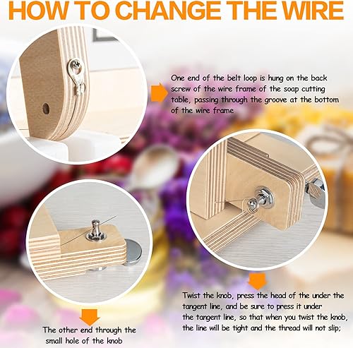 Miniatura 5 de Evinis Cortador de jabón de madera, herramienta de corte de alambre ajustable para hacer jabón hecho a mano, velas, recortar queso, herramienta de