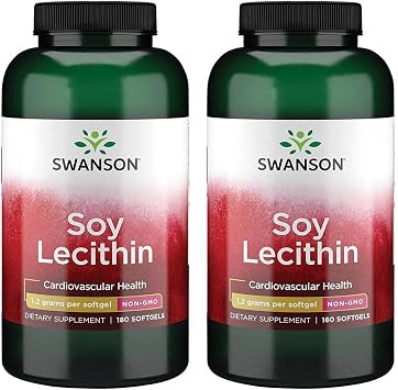 Swanson Premium Brand Soy Lecithin Non-GMO 1.2 g, 180 Softgels, 2 Pack | Supports Cardiovascular Health, Naturally Contains Phosphatidylserine for Cognition, Maintains Healthy Lipid Levels