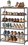 HOMEFORT 6 Rack de chaussures Tier, rangement de chaussures avec MDF Top Board, Chaque niveau convient 3-4 paires de chaussures, sacs de chaussures pour entrée, organisateur de chaussures avec étagères en métal robuste en brun rustique