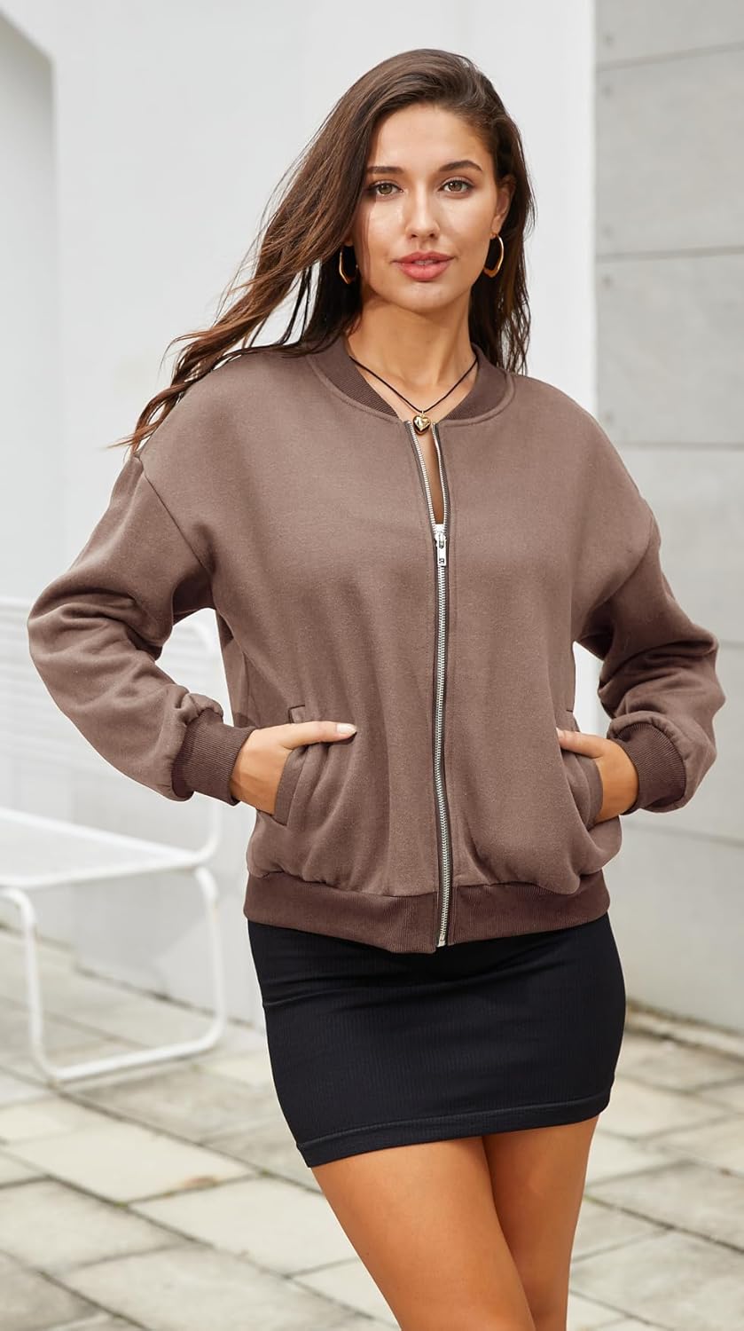 andy & natalie Women‘s Zip Up Jackets Lightweight Sweatshirts No Hood Casual Loose Outwear with Slant Pockets - Image 4