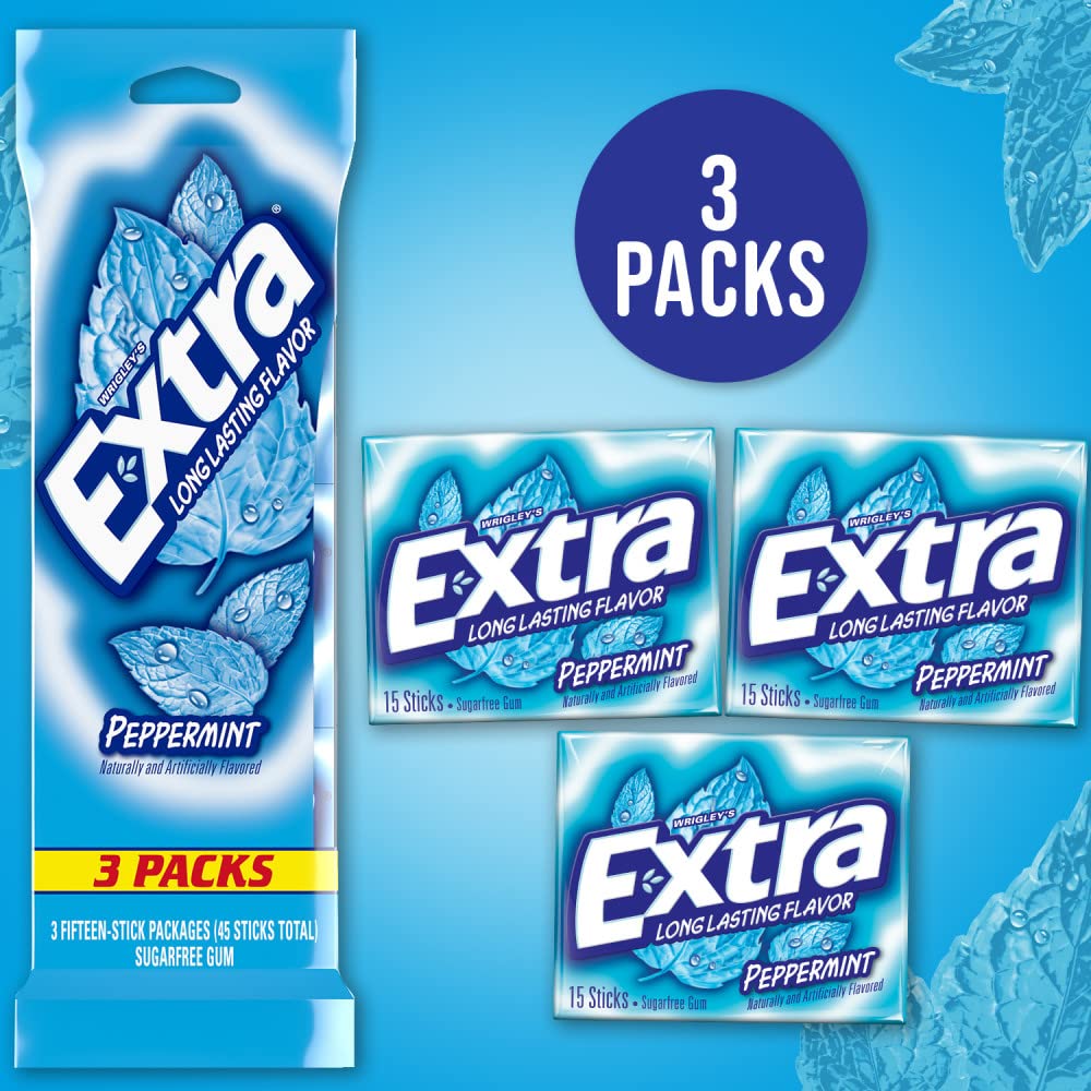Amazon.com : (3 Pack) EXTRA Peppermint Sugar Free Chewing Gum Spring Break  Travel Accessories, 15 Sticks : Chewing Gum : Grocery & Gourmet Food