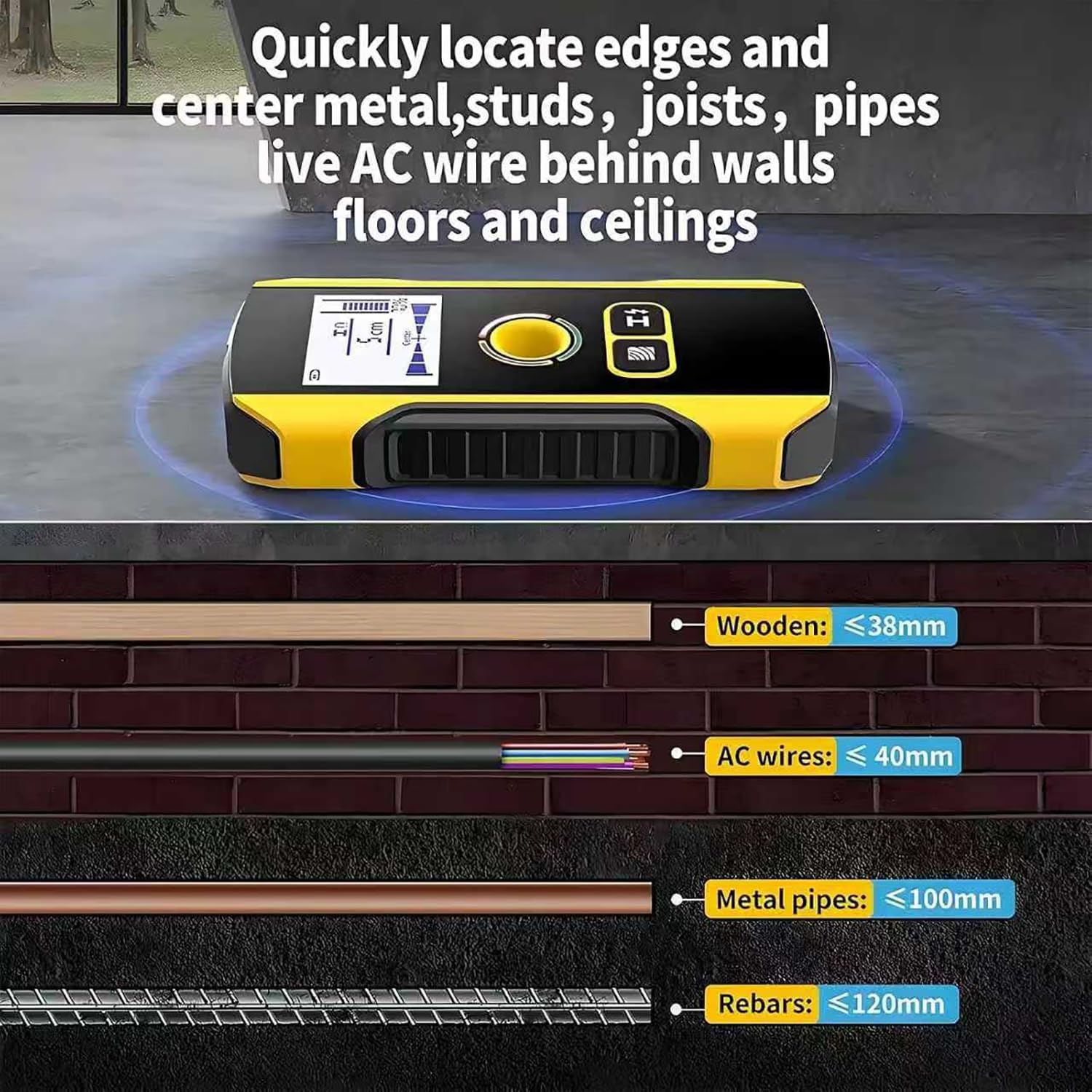 Electronic Wall Stud Finder, Multifunctional Wall Detector, with LCD Display, 3 Detection Modes, 120mm Accurate Detection, for Home and Road Renovation