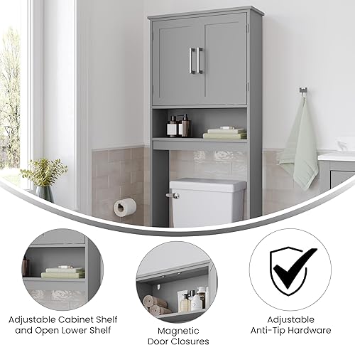 Miniatura 4 de Taylor & Logan Vivien - Juego de 1 mueble moderno para colocar sobre el inodoro con estantería fija y ajustable y puertas de cierre magnético doble,