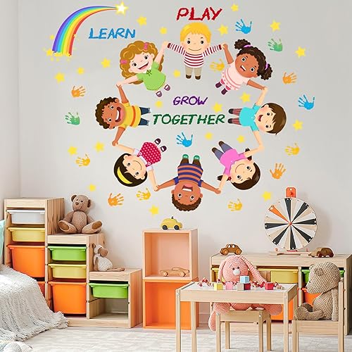 Calcomanías de pared coloridas con estampado de arco iris para niños, calcomanías de pared inspiradoras murales de pared para despegar y pegar para