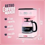 Nostalgia Machine à Café Programmable Rétro 12 Tasses avec Affichage LED, Arrêt Automatique & Maintien au Chaud, Fonction Pause et Service, Rose