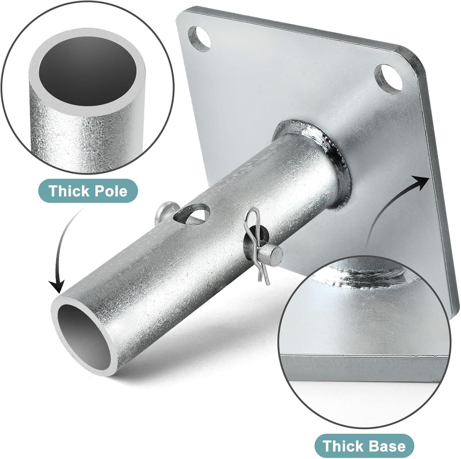 4-Pack Reinforced Scaffold Base, Galvanized Scaffold Base Plates 4.75" x 4.75" x 1-5/16 OD, Sturdy Scaffolding Parts for Construction