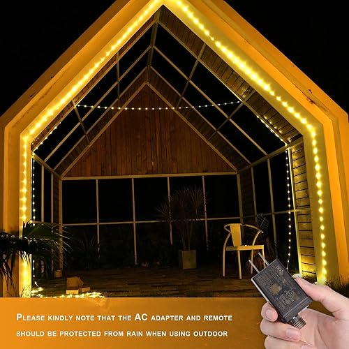 Miniatura 5 de APONUO Guirnalda de luces de Navidad de color blanco cálido de 50 pies, 150 luces LED, tira de luces regulables para interiores con control remoto,