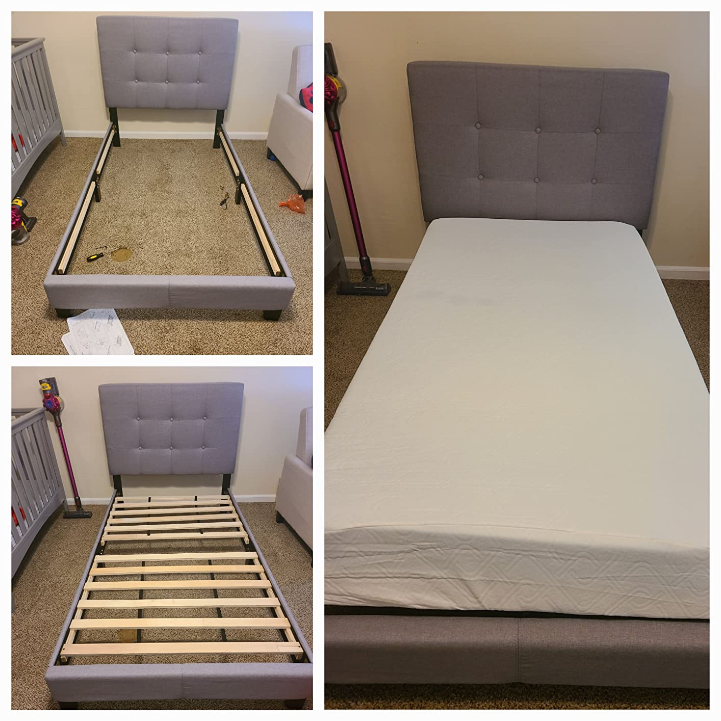 38/mo Finance Furinno Laval Button Tufted Upholstered Platform Bed