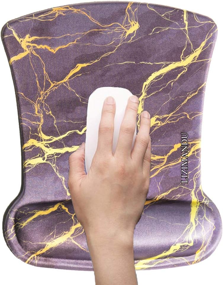 Cheliz Memory Foam Mouse Pad Mat with Wrist Rest(Black Gold Marble)