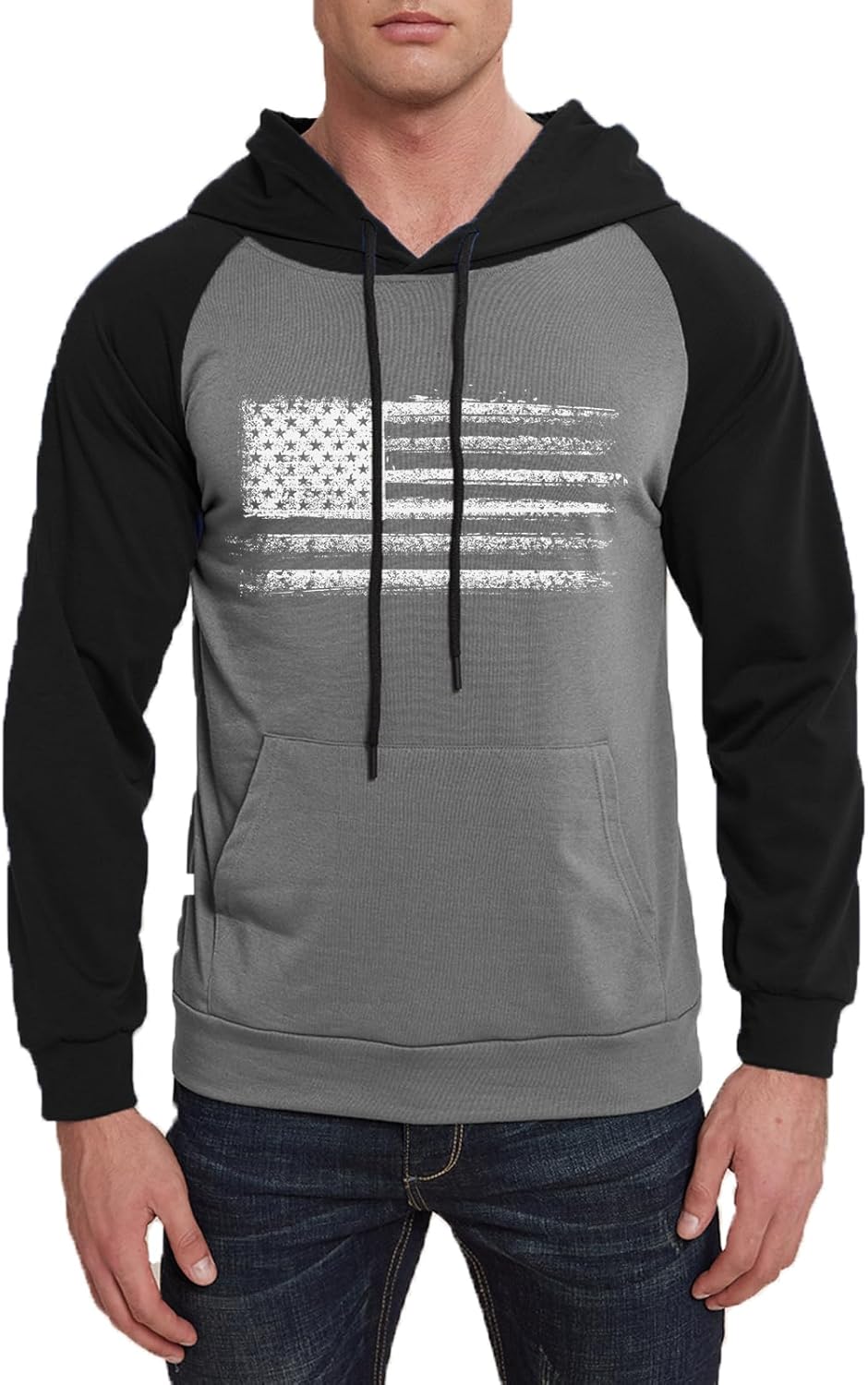 H HYFOL Men's Sweatshirt USA FLAG Patriotic Graphic Polyester Hoodies for Men Pocket Raglan Long Sleeve Sweatshirts - Image 3