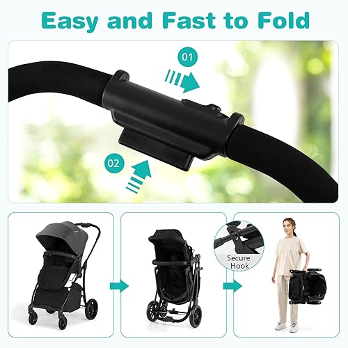 Miniatura 8 de BABY JOY Cochecito de bebé 2 en 1, cochecito convertible de paisaje alto con asiento reversible, respaldo y toldo ajustables, cochecito plegable