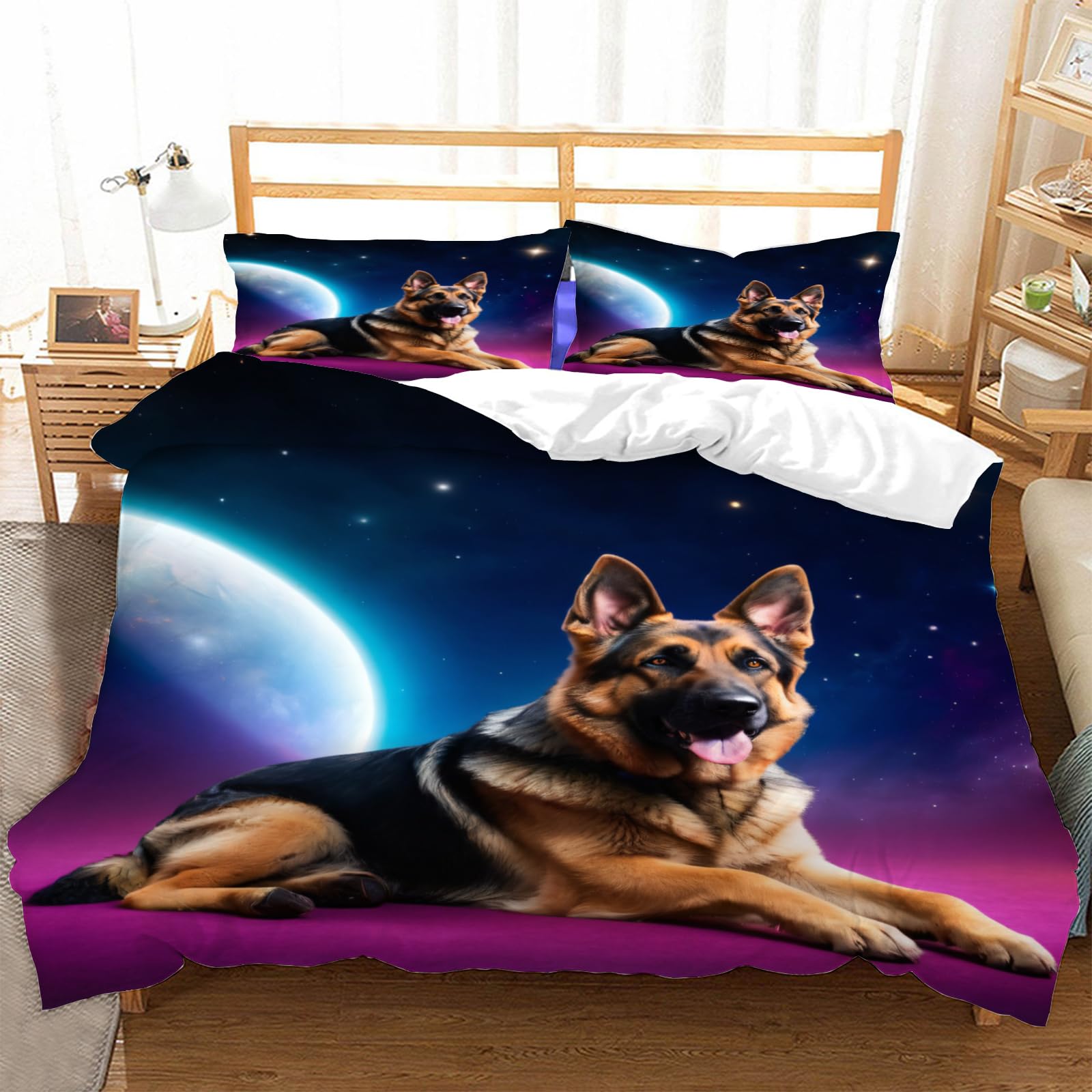 Housse de couette berger allemand 240x260 microfibre anti-plis facile à laver