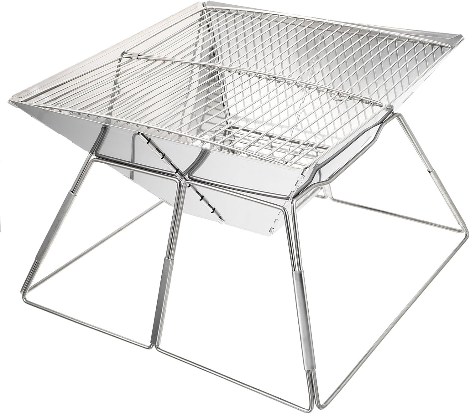 Kisangel Portable Foldable Barbecue Grill Stainless Steel Camping Cooking Stove 31x31x23cm Outdoor Bbq Stove Rack for Hiking Picnic