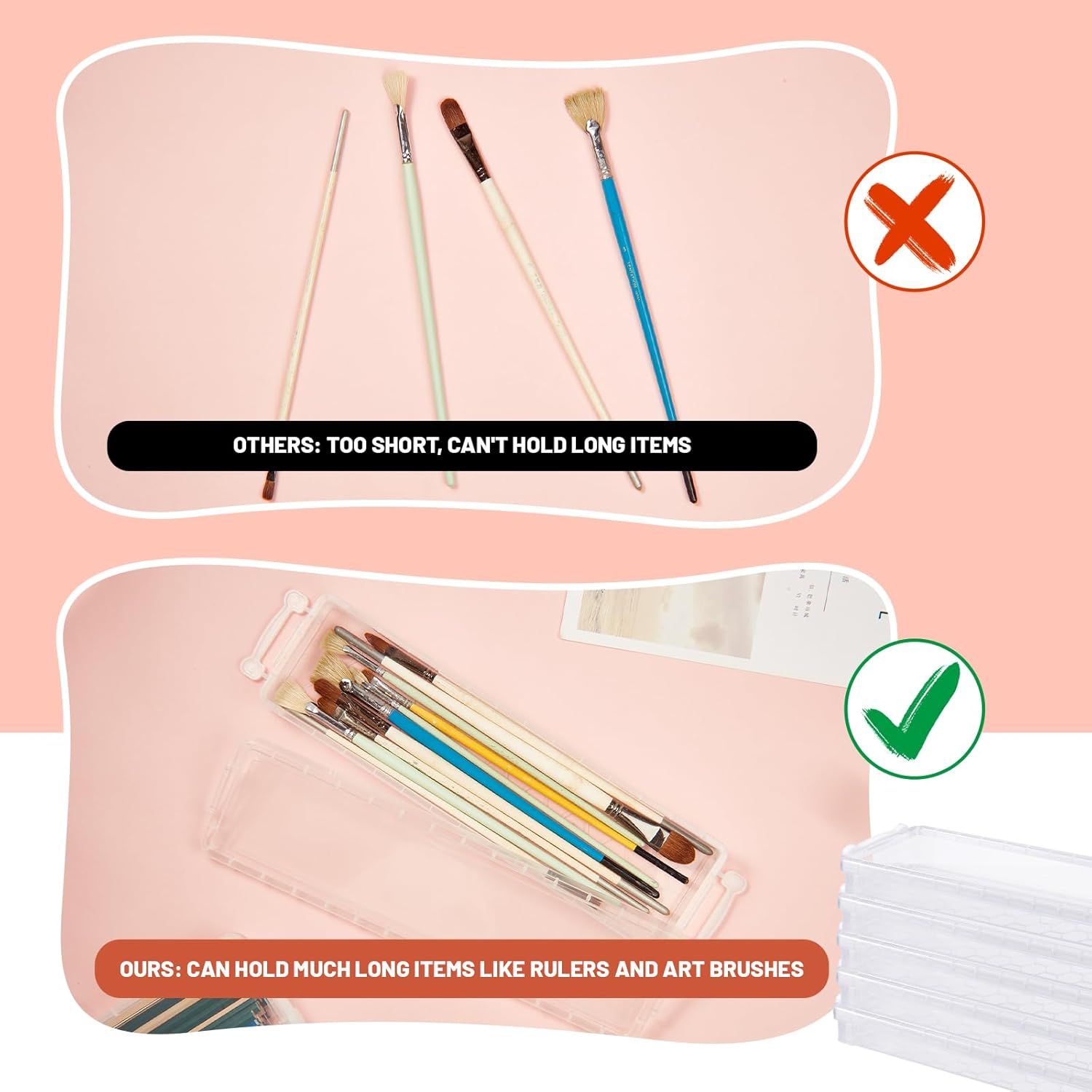 Suclain 10 Pcs Long Extra Large Plastic Stackable Storage Organizer - Large Capacity Office Supply Box Pencil Holders Container for Craft Art Supplies Drawing Tools Crayon Storage - Image 4