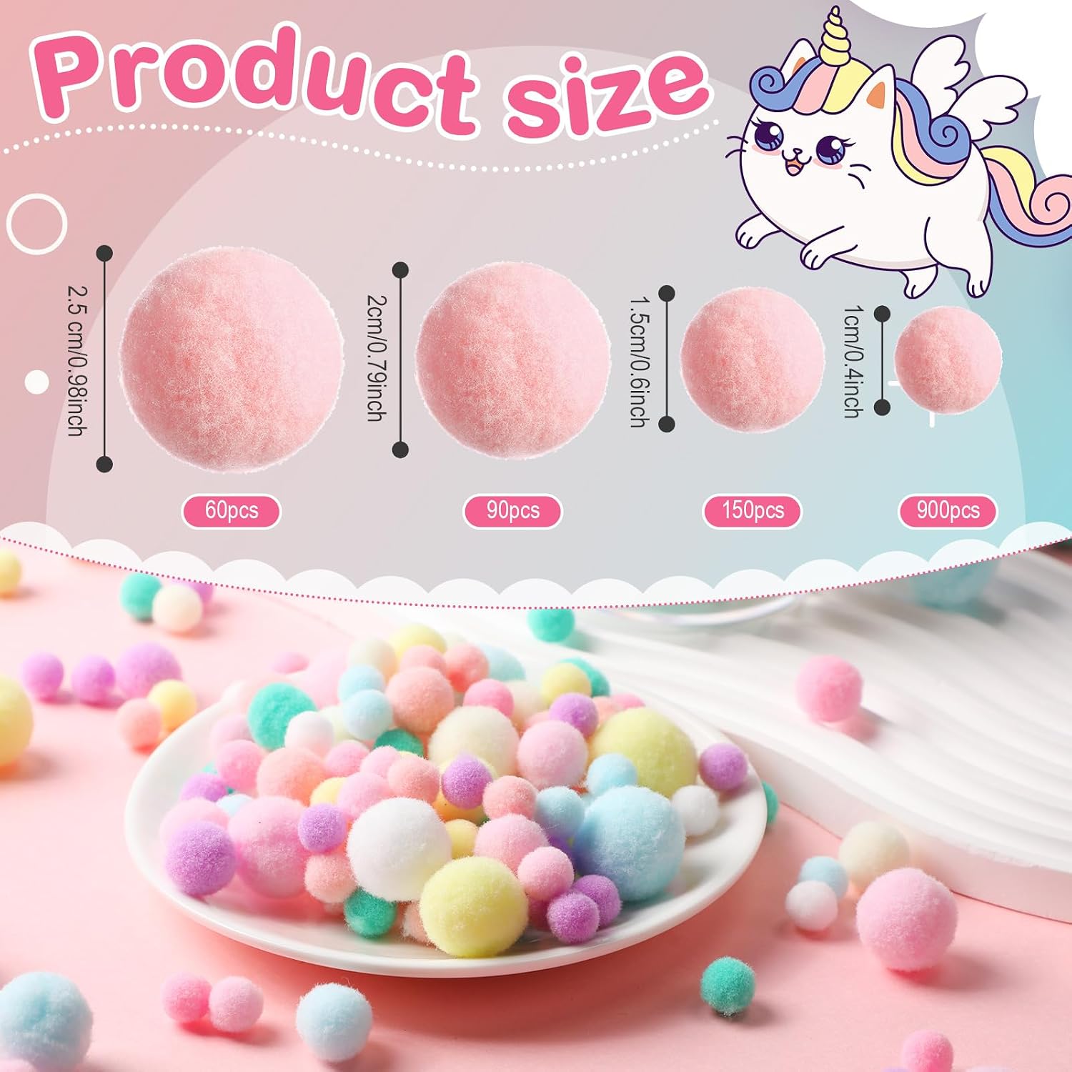 Tegeme 1200 Pcs Pom Poms Balls for Crafts Home Office Garlands Decor(Pastel)