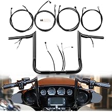 14" Rise Fully Prewired Street Glide Handlebars 1 1/4" Fat Ape Hangers &amp; Brake/Clutch Lines Kit for 2017-2020 Harley Touring Street Glide, Electra Glide, Ultra Limited, Black