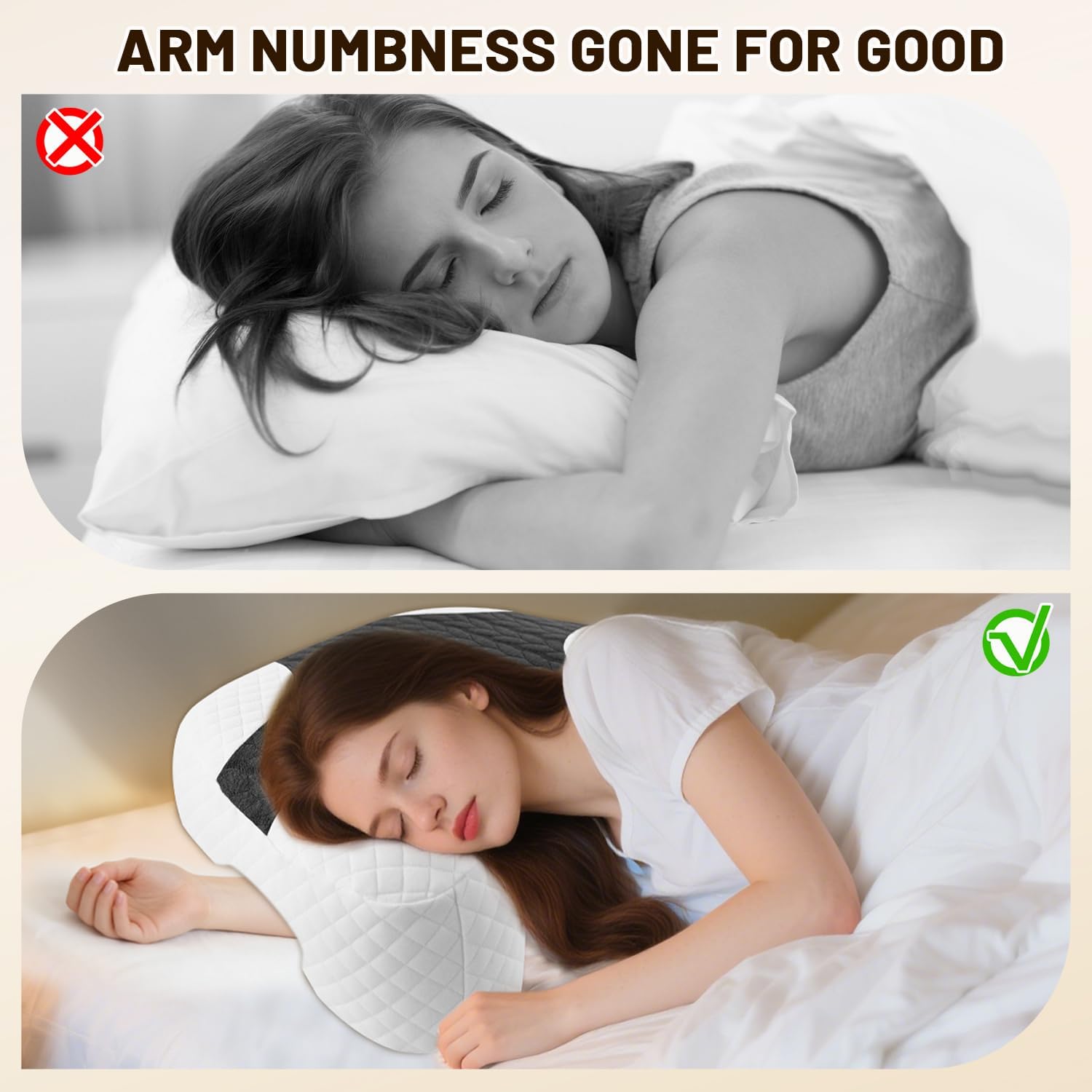 Side Sleeper Pillow with Arm Hole - Memory Foam Pillow for Neck & Shoulder Pain Relief, 3-in-1 Design for Back/Stomach Sleepers, Grey