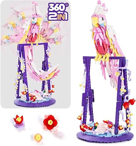 Juegos de construcción 2 en 1 con diseño de flores y loro giratorio 360 compatible con juegos de Lego para adultos, colección botánica creativa de