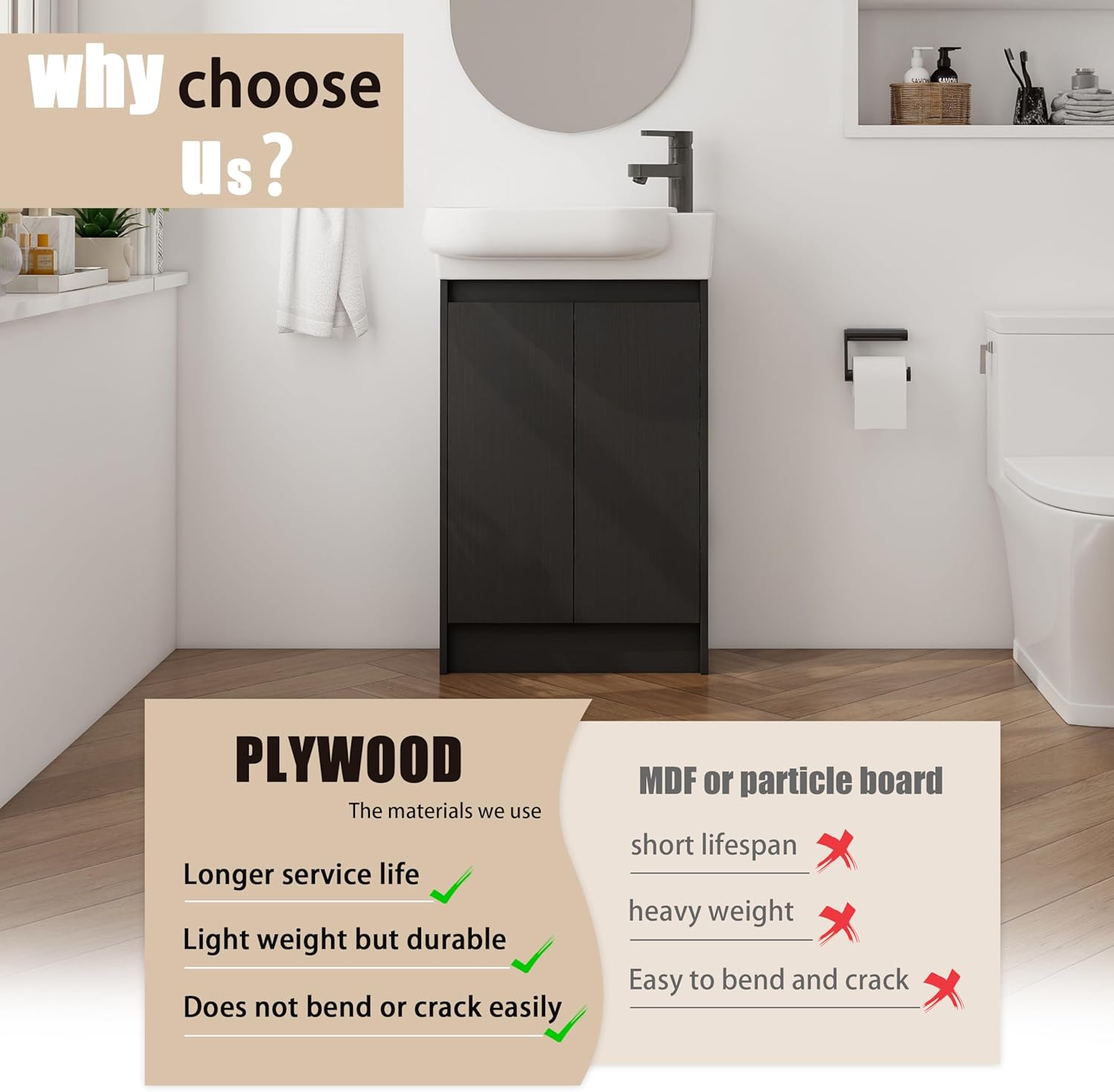 23" Bathroom Vanity with Sink, Freestanding Bathroom Vanity with Ceramic Sink, Floor Stand Bathroom Sink Cabinet Combo, Modern Single Sink Cabinet Set with Soft-Close Doors,Black