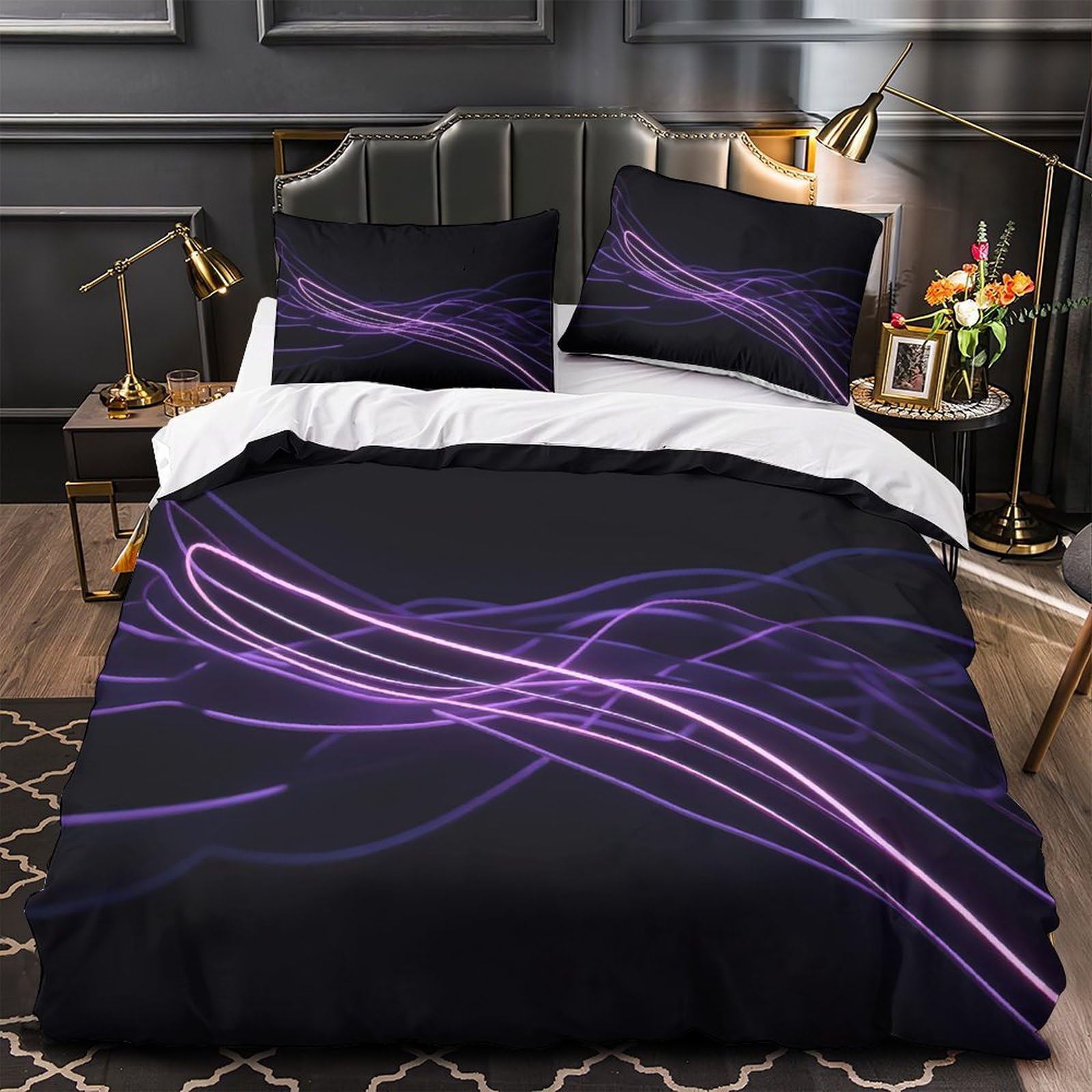 Housse de couette 135x200cm vagues de néon lit simple 3D zippée