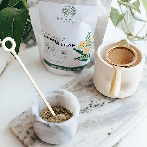 Vista 5 de Elanen Naturals Hoja de sena orgánica de 4 onzas (3.99 oz), hojas de té sena orgánicas certificadas por USDA, hierba de Alexandrina, Folium Sennae