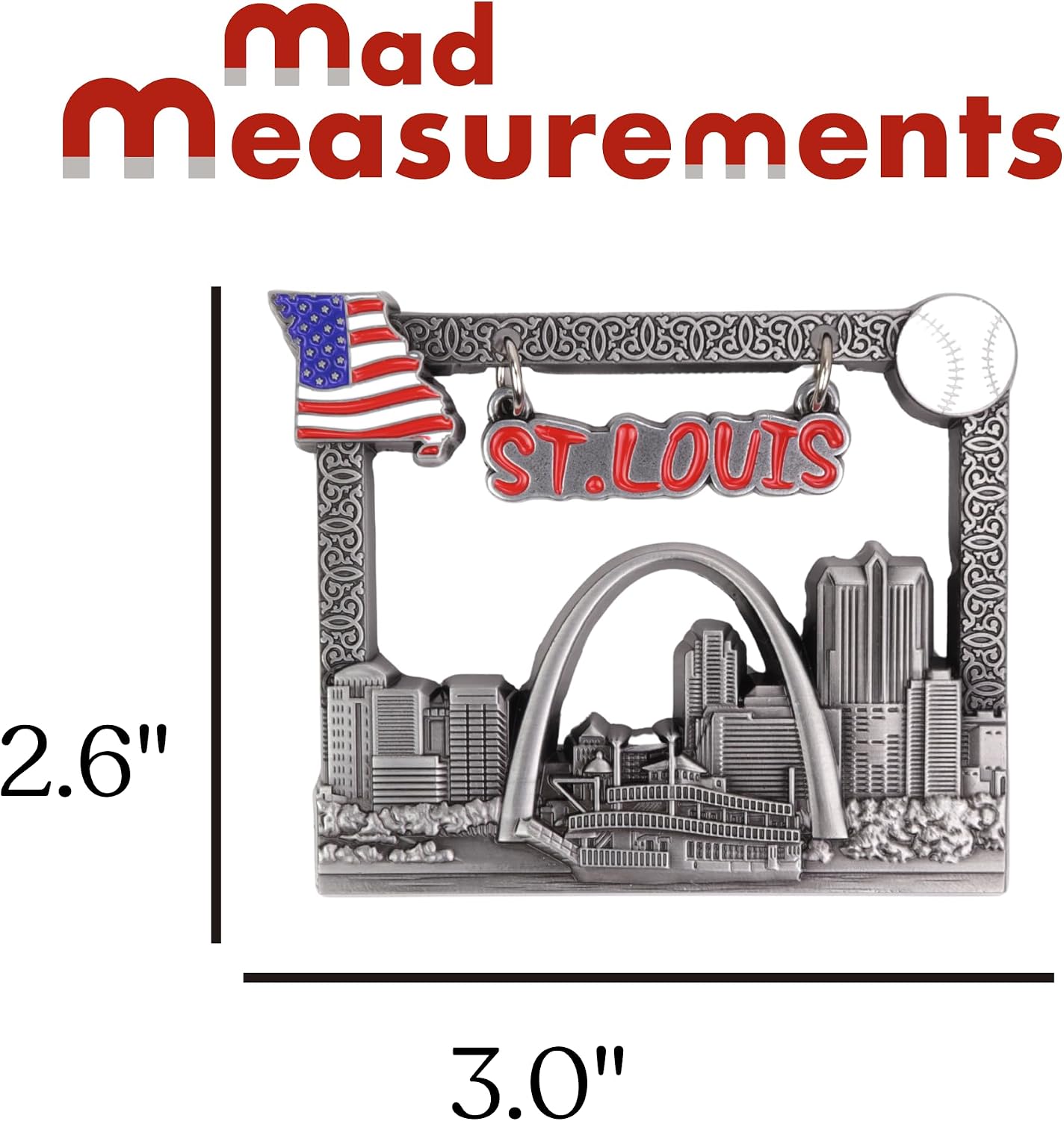 St. Louis Skyline Metal Frame Magnet Souvenir with Enamel Details, 3 x 2.6 Inches image 2