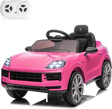 Winado Licensed Porsche Cayenne 12V Electric Ride on Car for Kids, Pink | Remote Control, Bluetooth, Soft Start, LED Lights