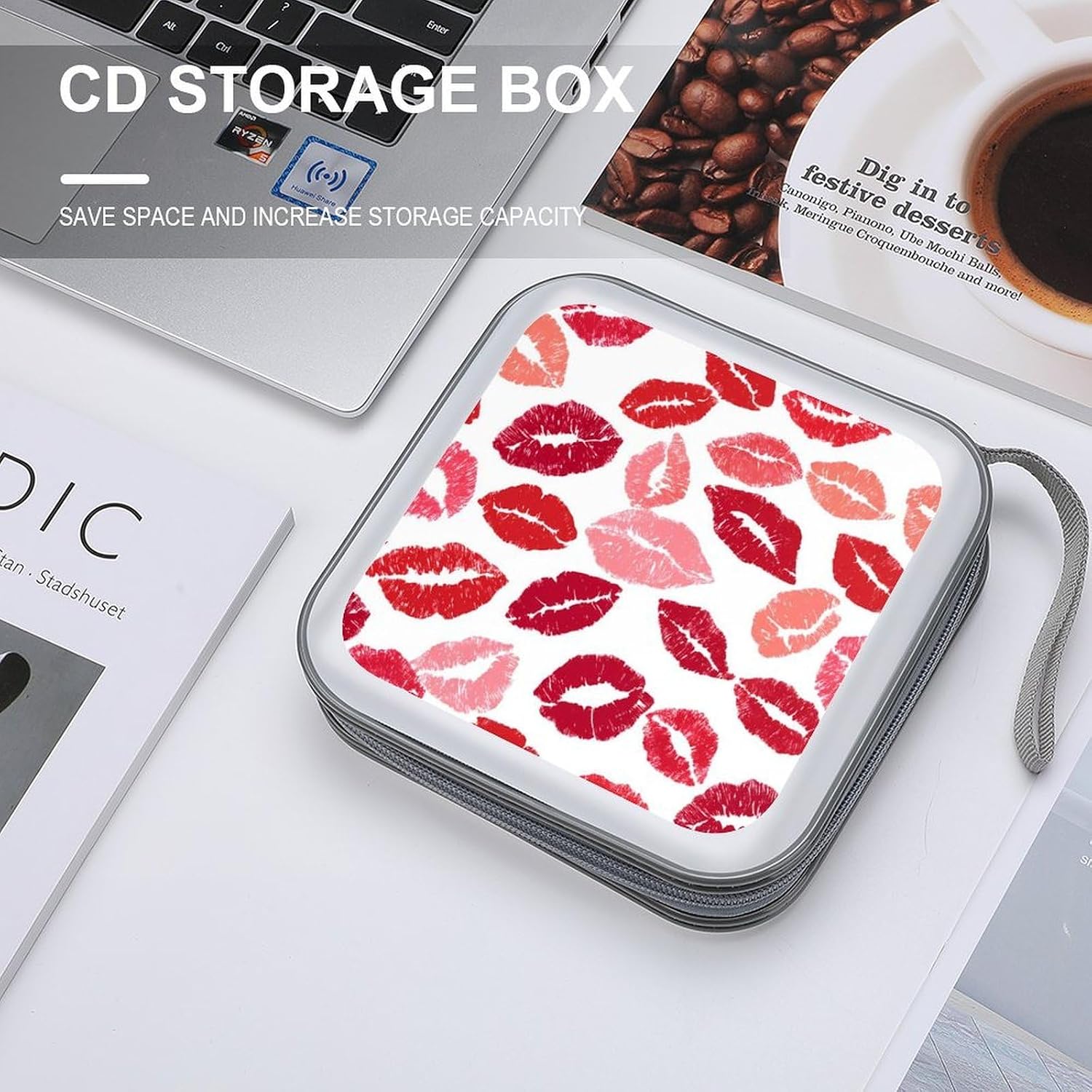 Lips Prints CD Case 40 Capacity DVD Holders Wallet for Home Travel