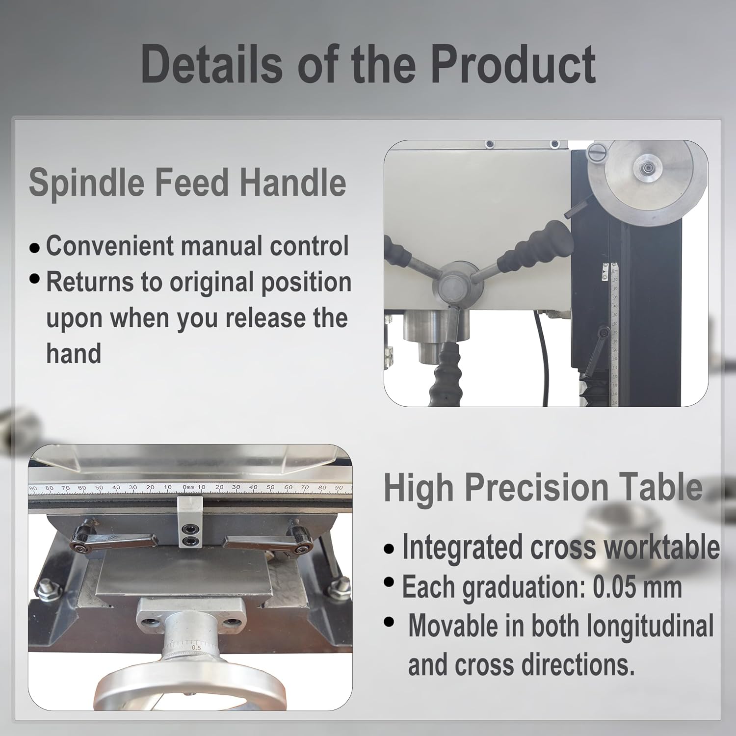 Benchtop Mini Milling Drilling Machine，0.97" Drilling Capacity，All-metal Structure，R8 Spindle，1100W Brushless Motor，50-2250 RPM for Metal/Wood/Plastic DIY & Home Workshop，110V