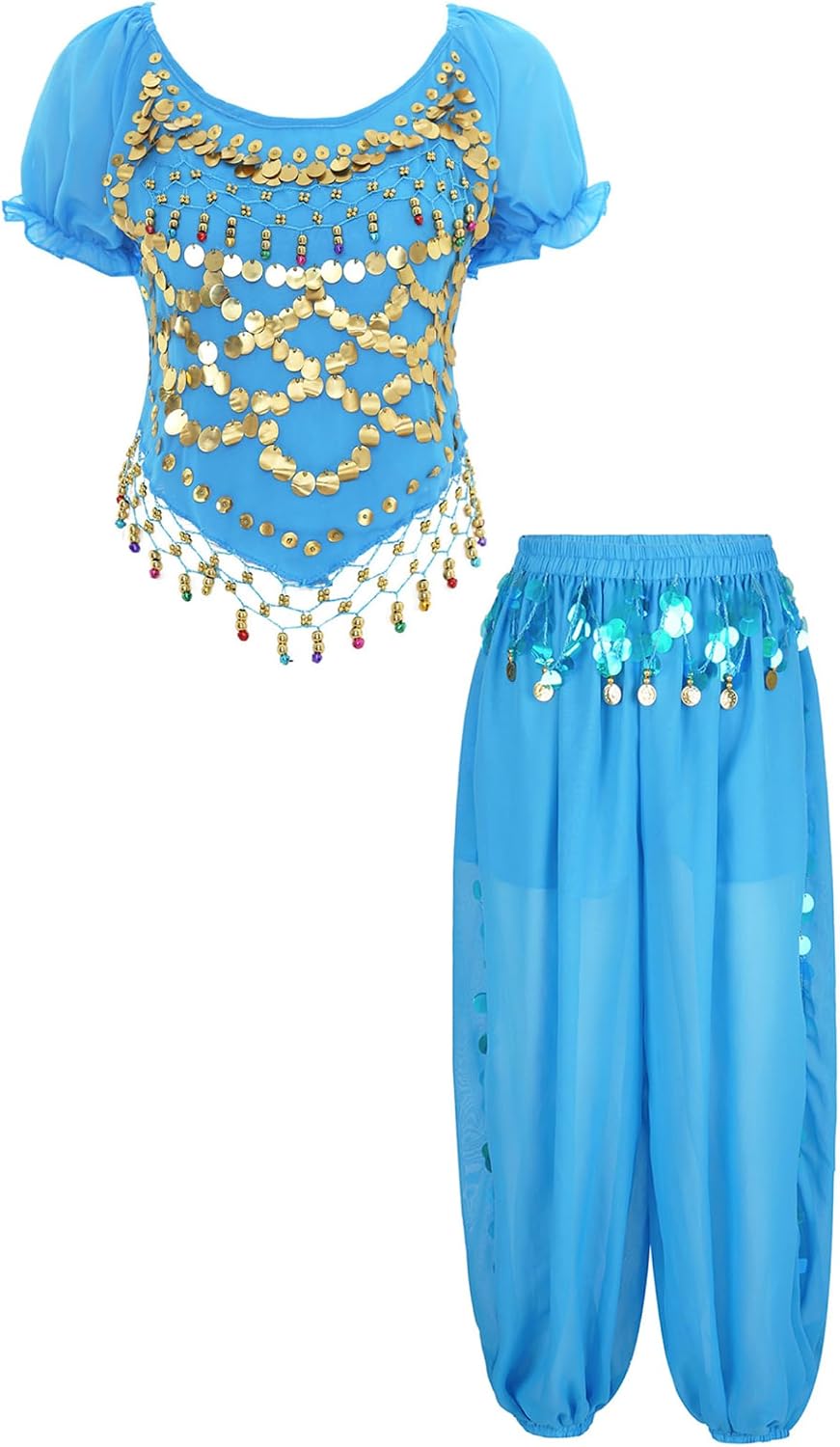 Sxiwei Womens Belly Dance Costume Indian Bollywood Outfits Sequin Crop Top with Lantern Pants Set