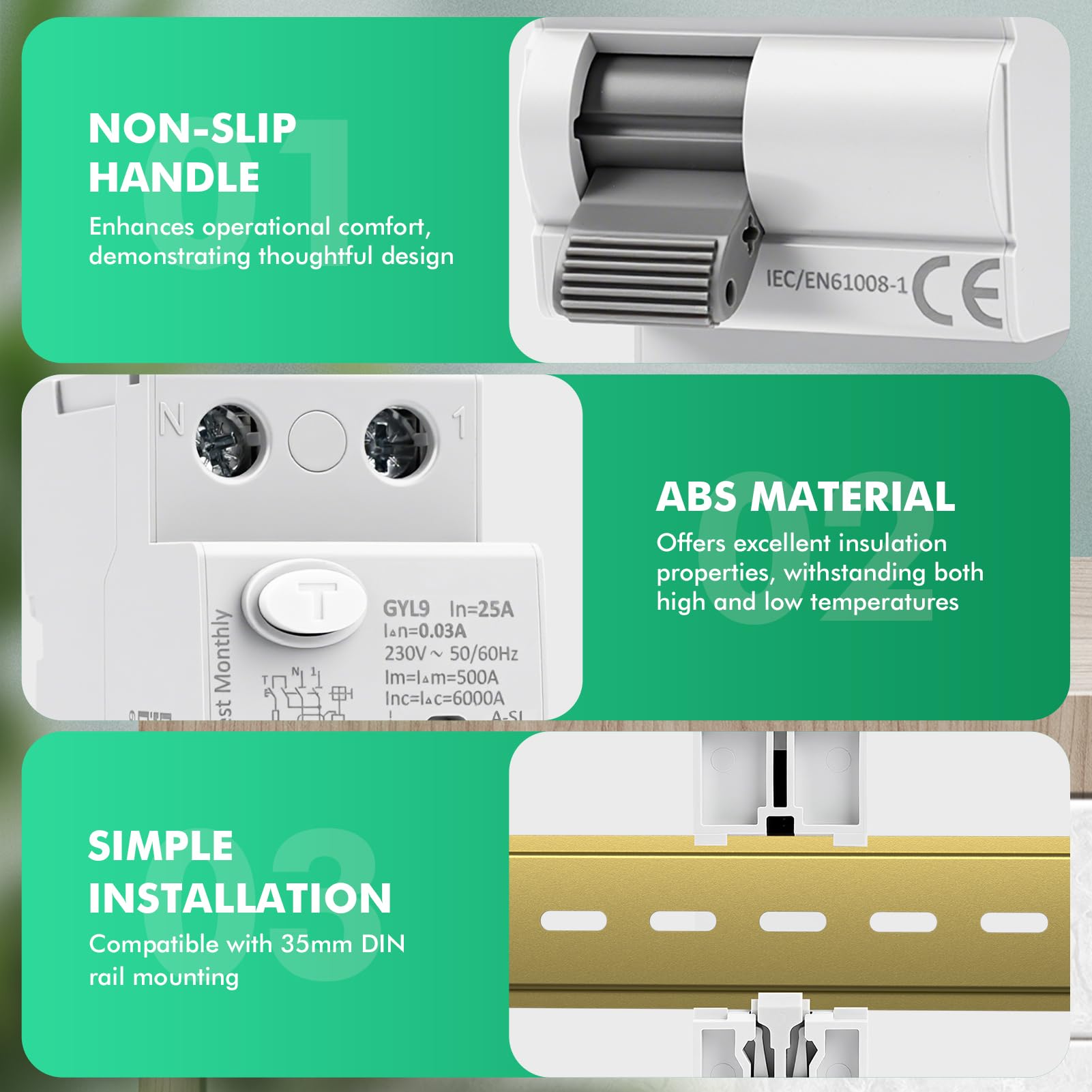 Disjoncteur différentiel 30mA 25A 2 pôles Type A-SI | électromagnétique super immunisé 2P 6kA RCCB AC230V interrupteur différentiel avec protection contre les fuites électriques