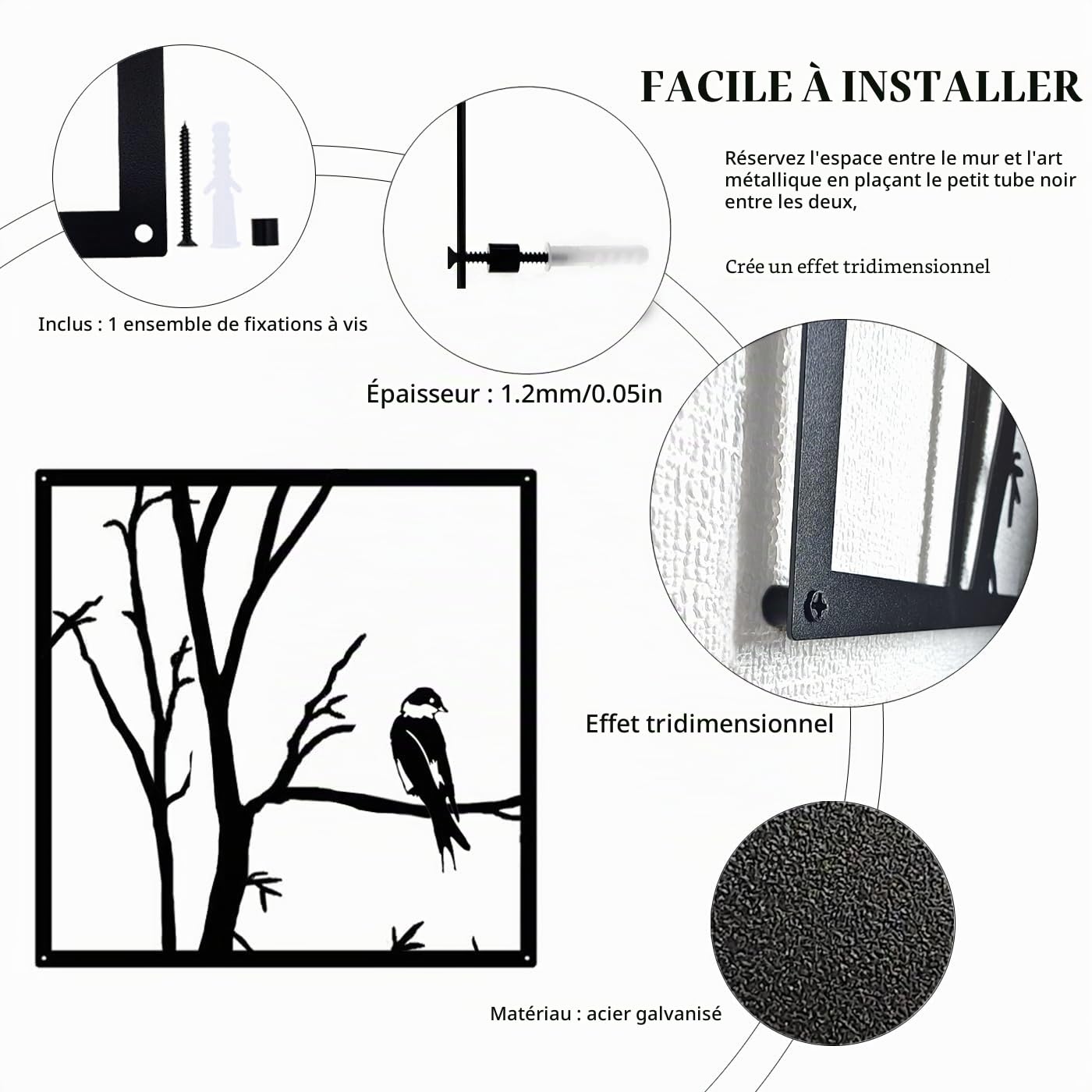 Pduoduo Décoration murale en arbre, ensemble de 4 pièces de décoration murale en métal, grande décoration murale en forme de branche pour la décoration de jardin, salon et maison