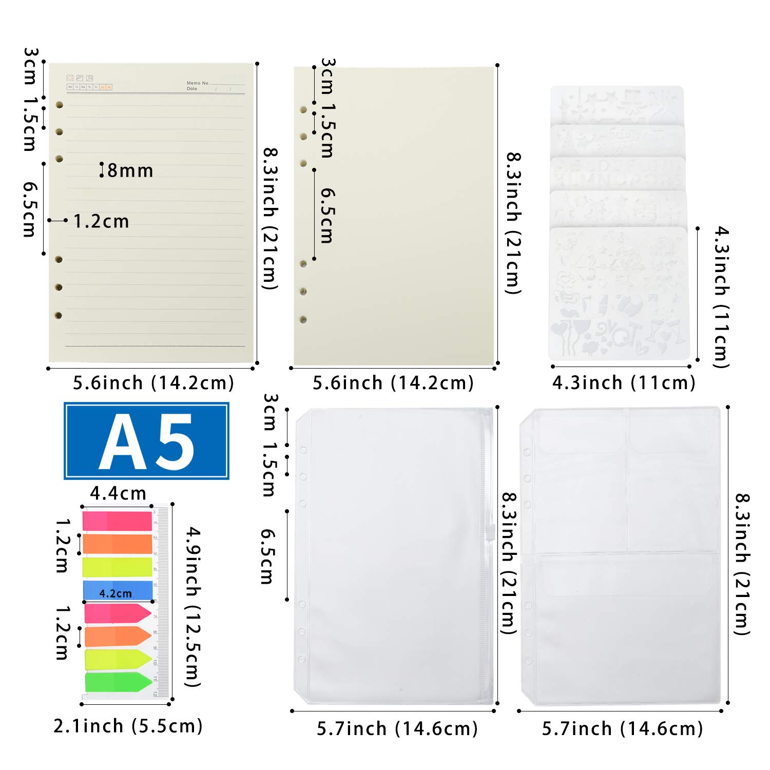 Wonderpool Recharges A5 320 Pages 100gsm 6 Trous Cahier Reliure Anneaux Séparateur Pochettes Signet Papier Ligné Non Ligné