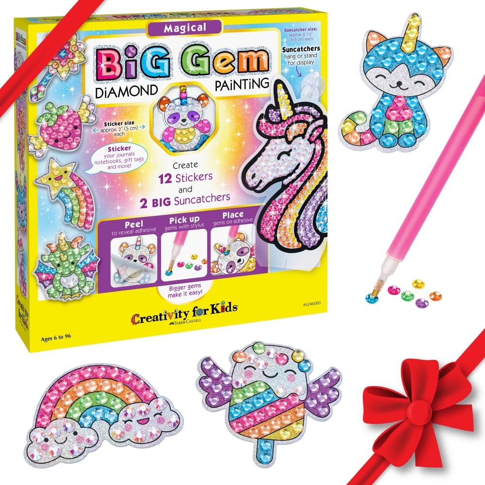 Big Gem Diamond Painting Kits: Magical Stickers and Suncatcher DIY Kit - Diamond Art for Kids, Unicorn Gifts for Girls Ages 6-8+