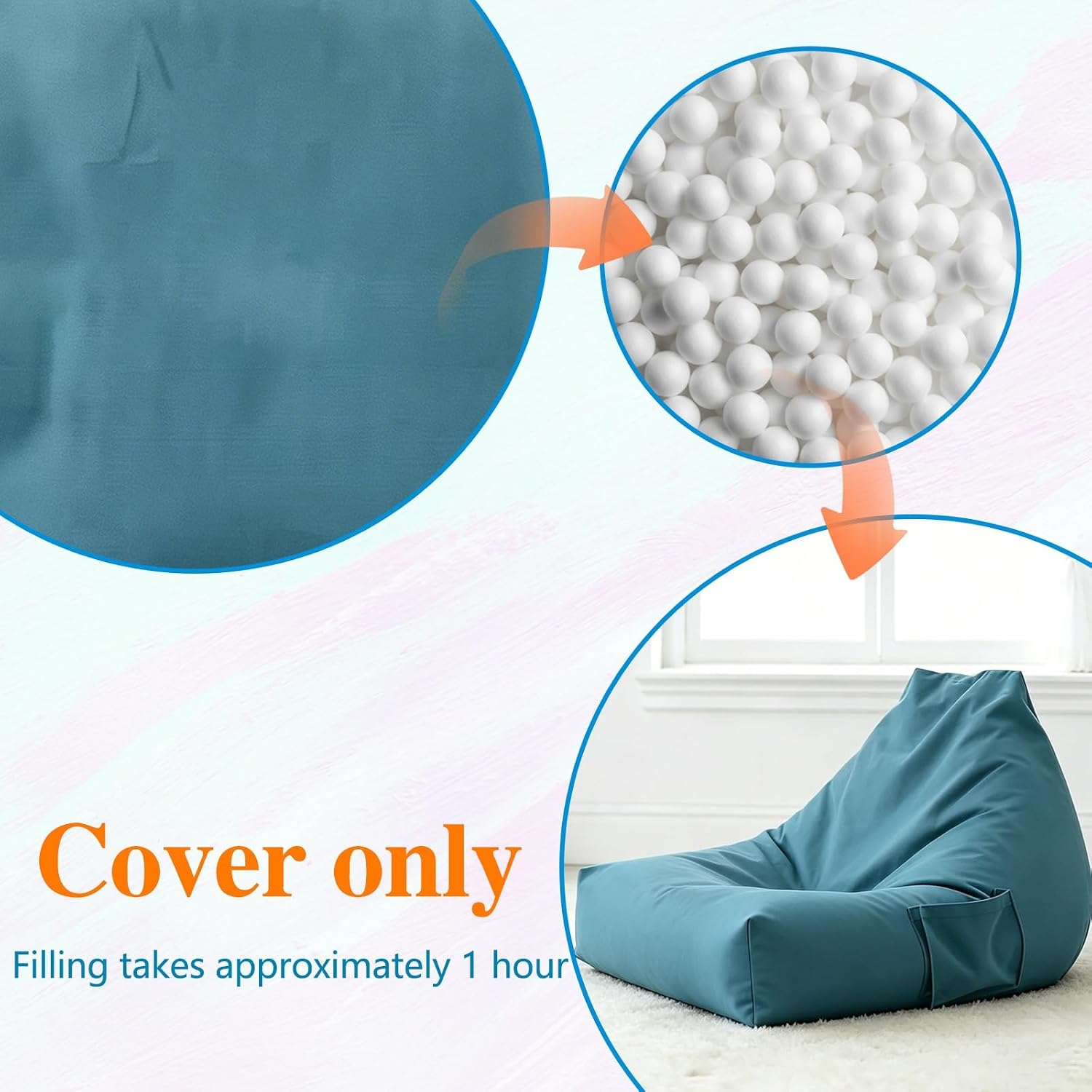 Bean Bag Cover (NO Filler) Soft Linen Fabric, Adult/Teen Triangle Oversized Bean Bag Chair, Suitable for Bedrooms, Balconies, Living Rooms, and Dorm Rooms(Gray)