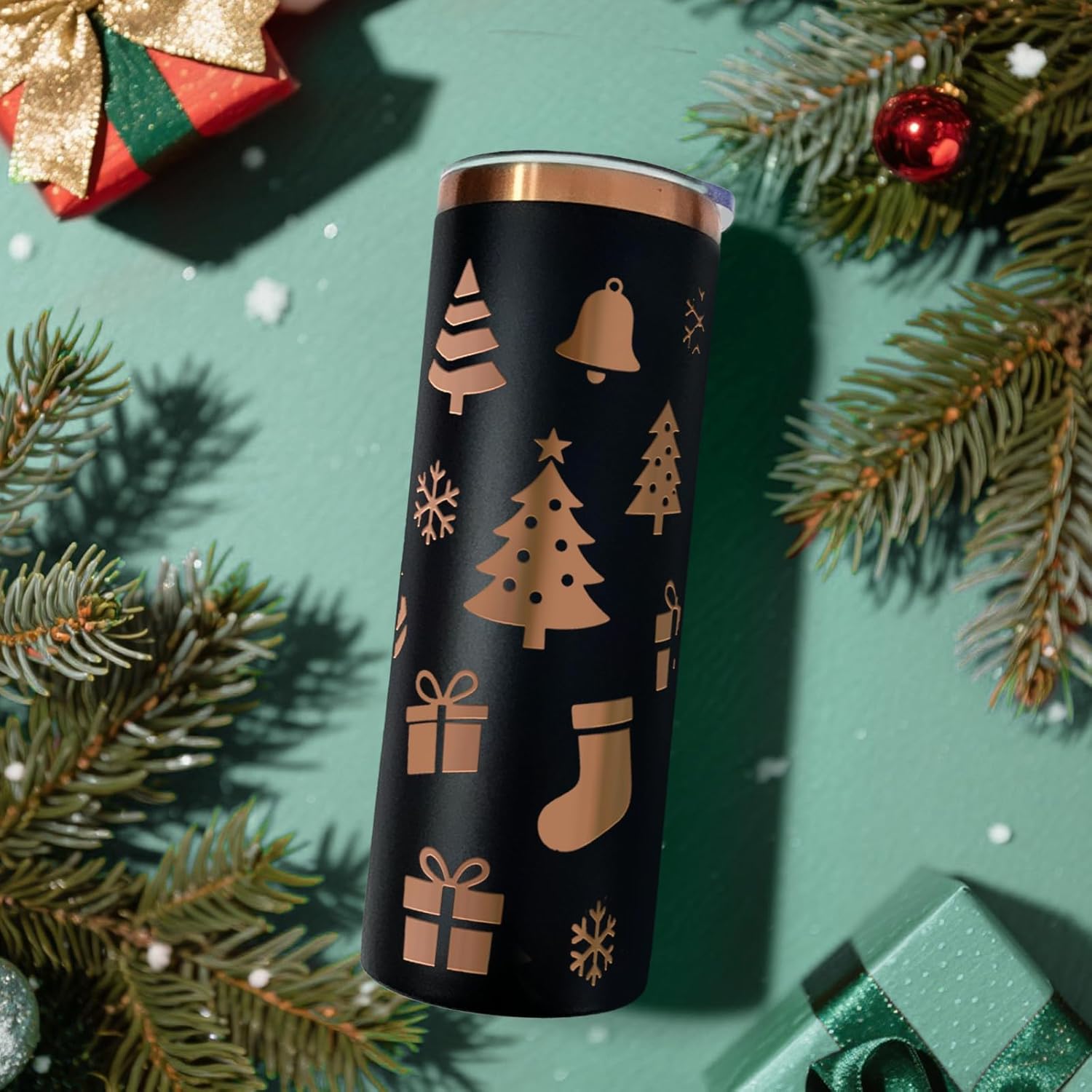 16 Pack Rose Gold Plated Stainless Steel Tumbler Straight Double Wall Powder Coated for Laser Engrave, 20oz Black to Bronze - Image 4