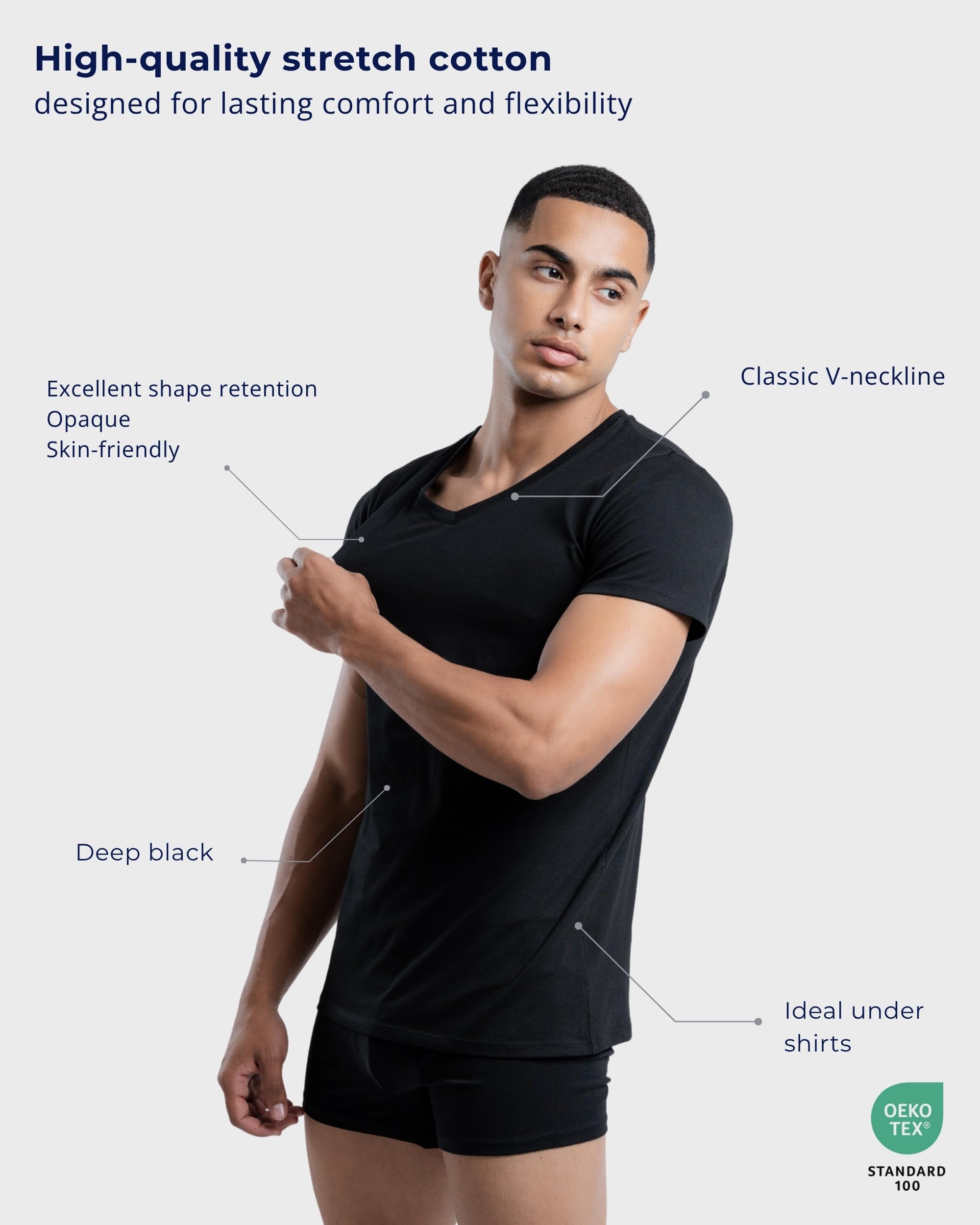 SKIPPER Confezione da 3 Magliette Intime Uomo con Scollo a V – T-Shirt Intimo in Cotone Stretch, Slim Fit, Traspirante e Indeformabile – S-3XL