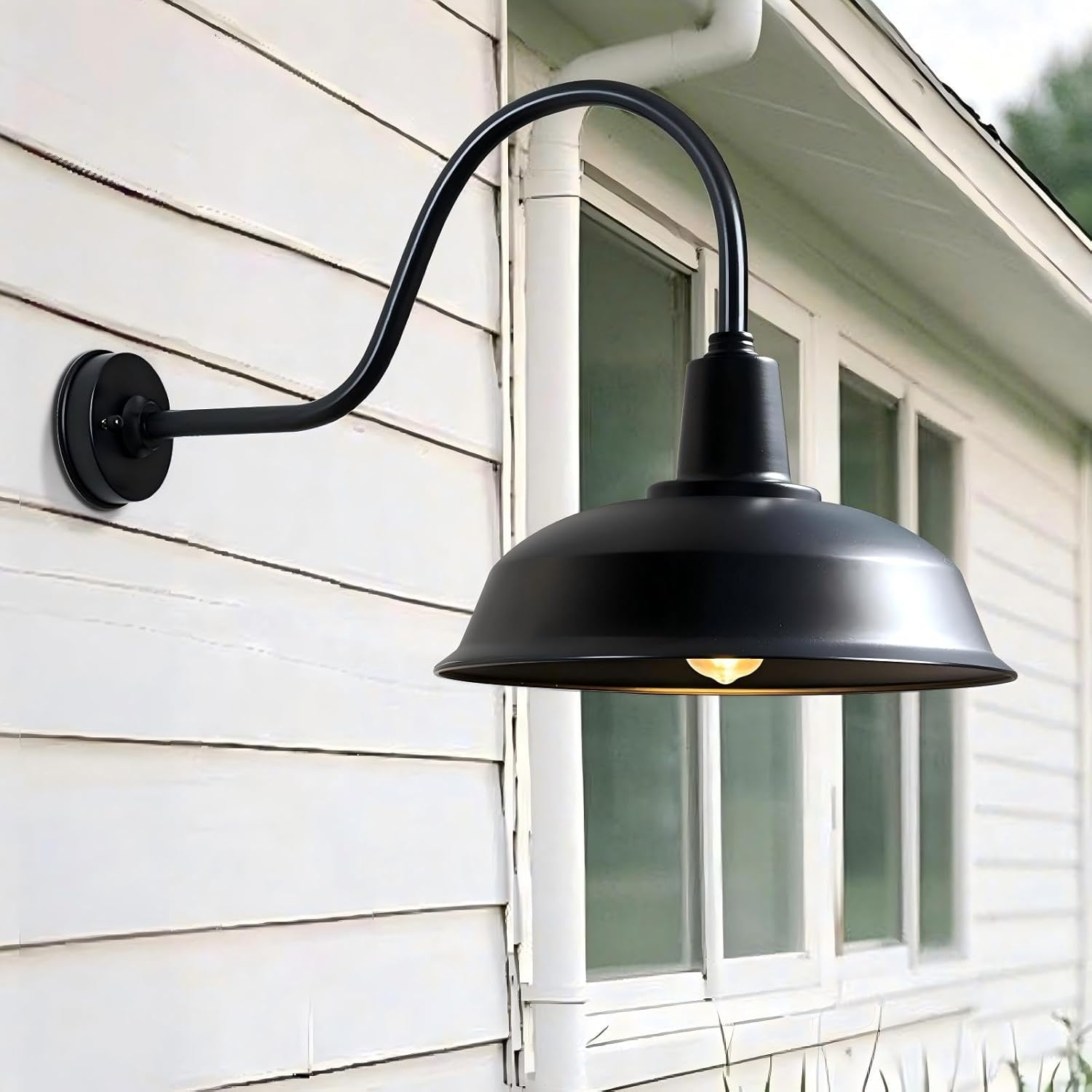 15 Inch Gooseneck Barn Light Outdoor, Matte Black Farmhouse Wall Light for Porch and Garage, ETL Listed, Weather-Resistant, E26 Base, Easy Install